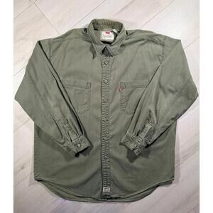 Vintage Levi's Sertar Shirt Men's Olive Green Long Sleeve Red Tab Size XL